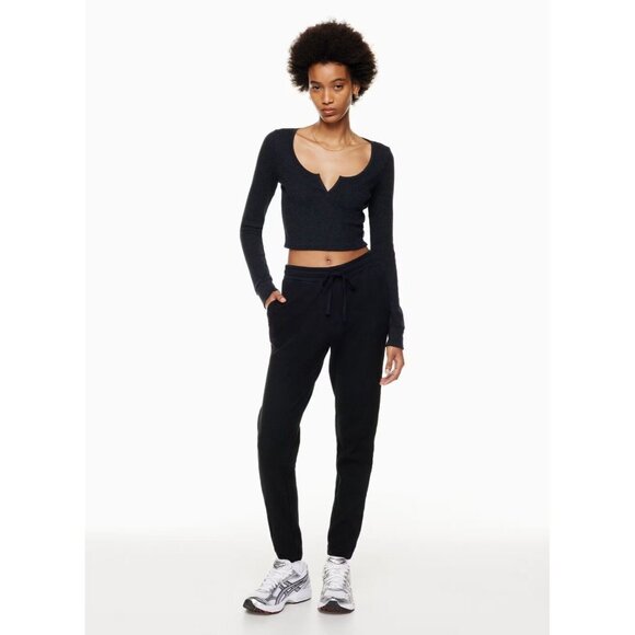 Aritzia TNA Black Cotton Waffle Knit Jogger Pants Sweatpants, Size M - Picture 9 of 13